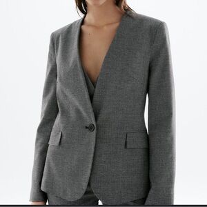 ZARA Women's Houndstooth Single Button Blazer Size 14 black white lined
